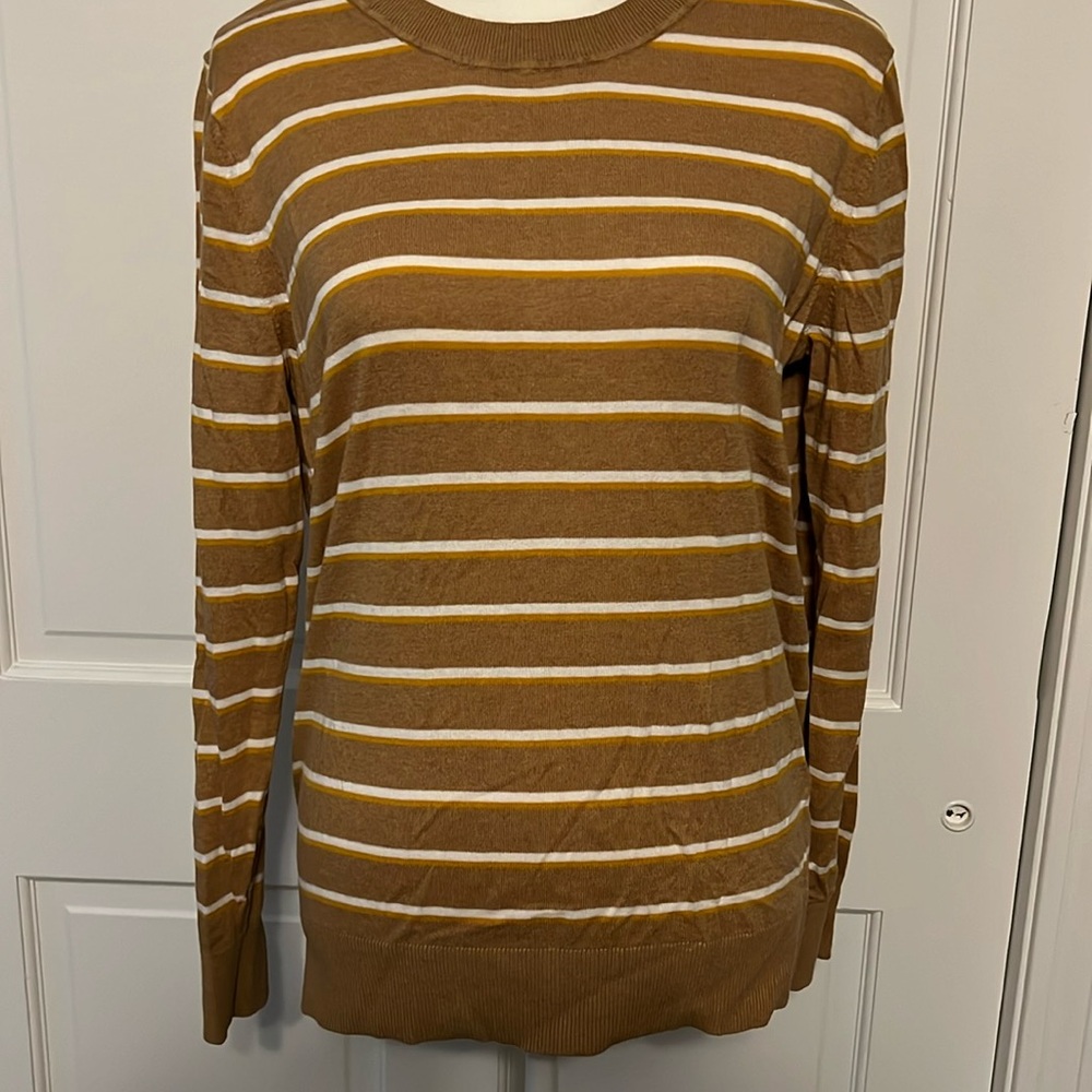 Banana Republic Forever Sweater Camel Ivory Gold Stripe XL